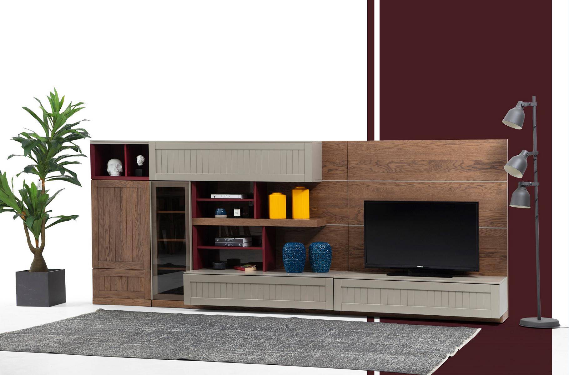 Wall Unit TV Stand RTV Lowboard Showcase Wood Modern Brown Living Room