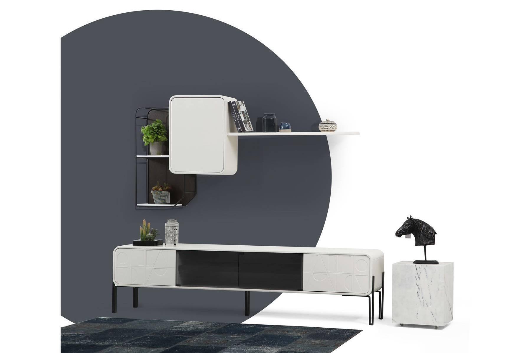 Wall Unit RTV Lowboard Shelves Cabinet TV Stand Set Wood Modern White