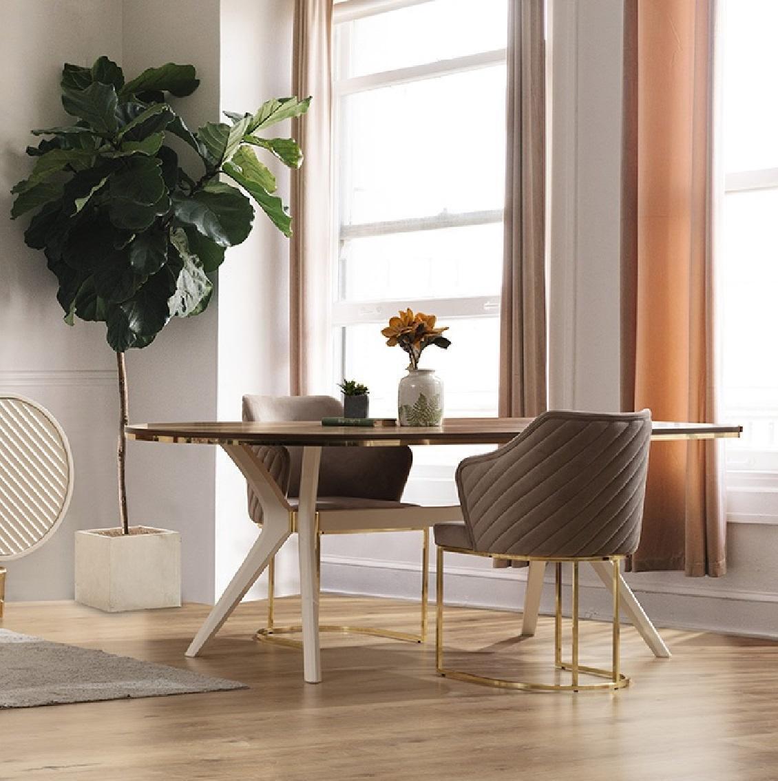 Dining set dining room luxury dining area dining table table chairs brown set 7 pcs