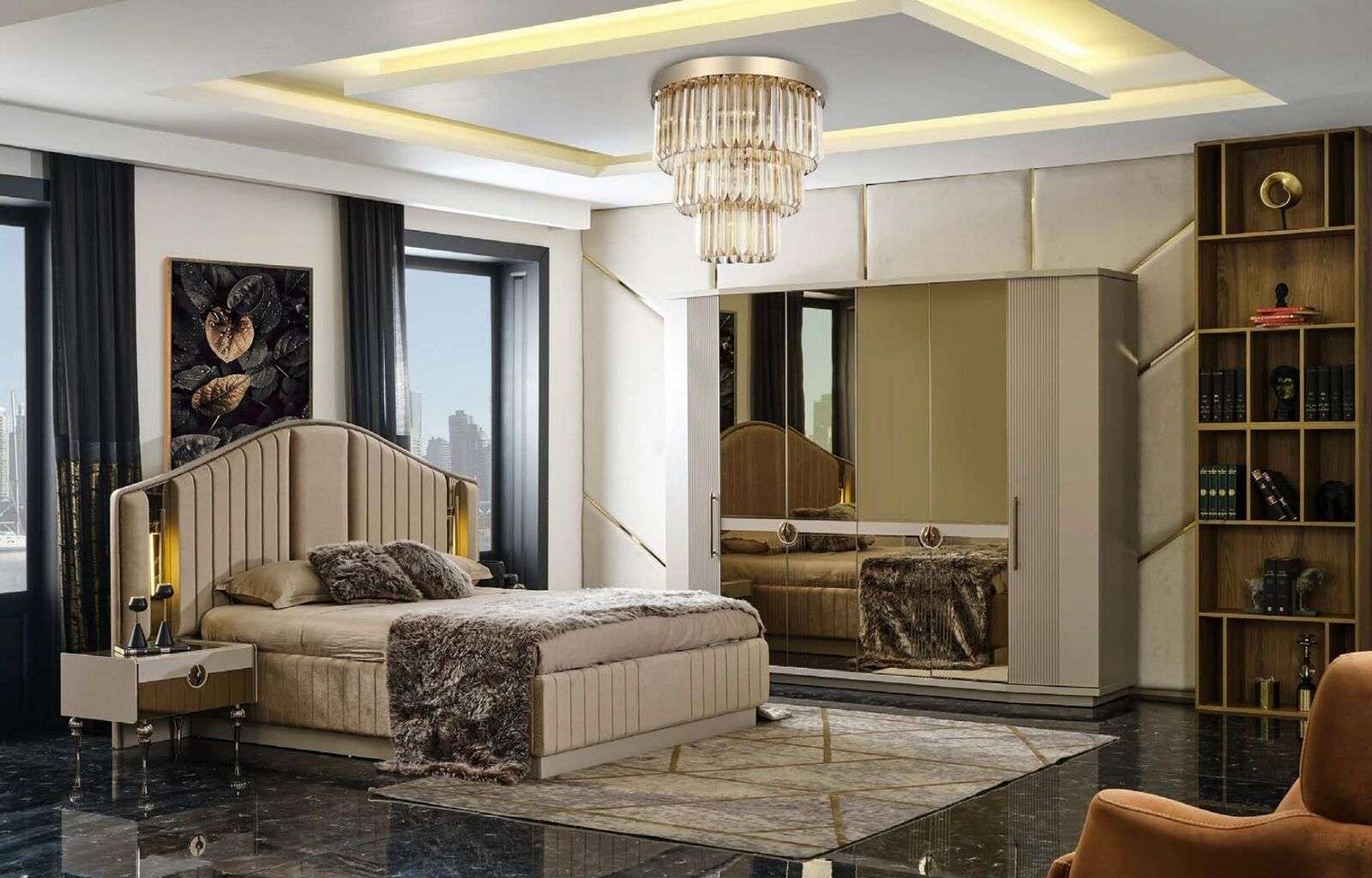 Bedroom Luxury furniture set bed 2x bedside tables wardrobe wardrobe