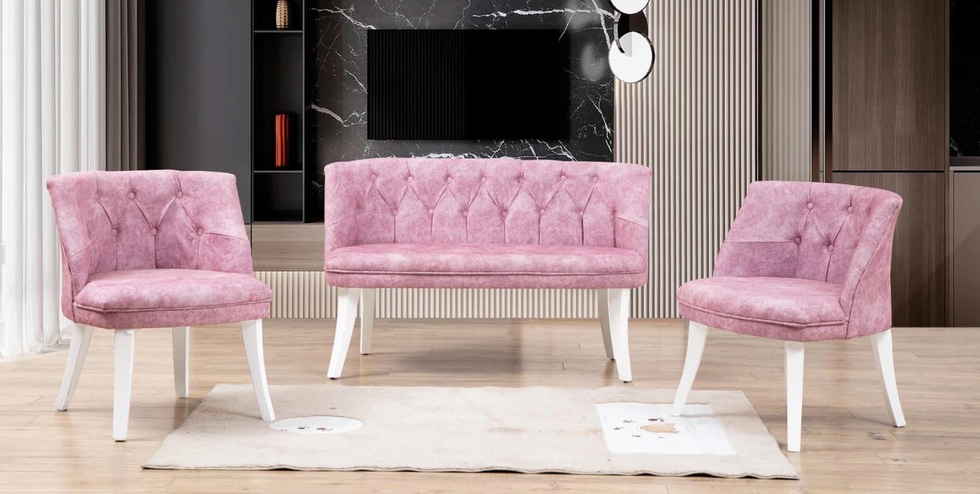Kitchen Seating Set Bench Armchair Pink Chesterfield Furniture Fabric