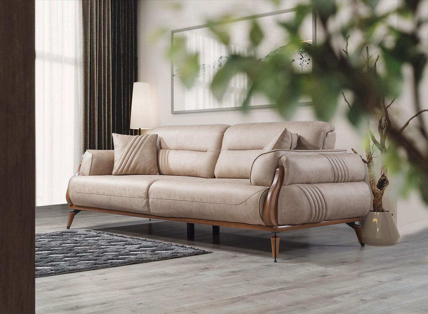 Luxury three seater designer sofa upholstered sofas couches beige leather new
