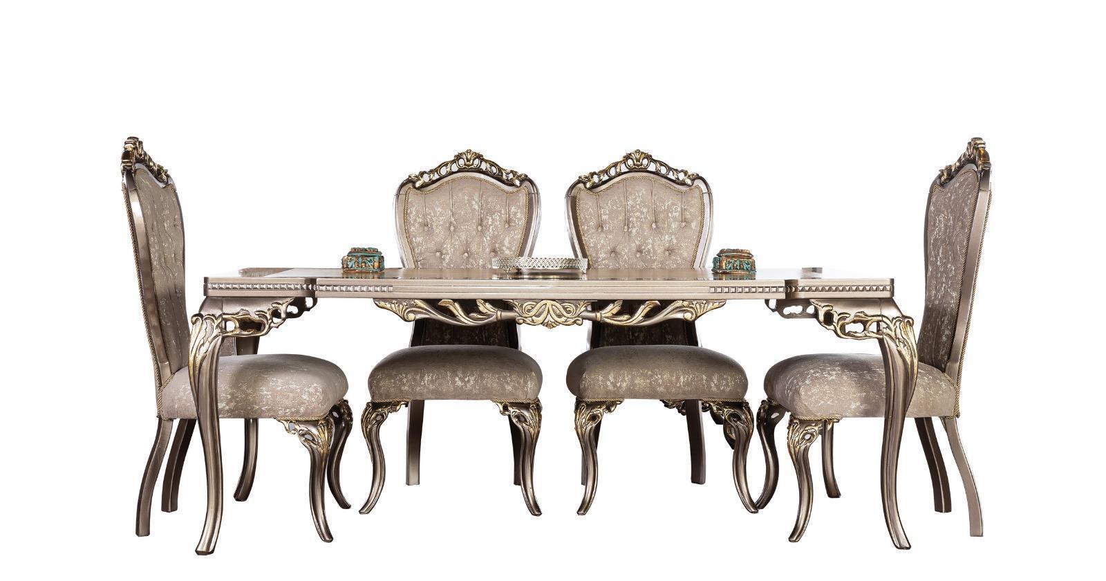 Dining table dining group wood table chair group 4x armchair set wood baroque