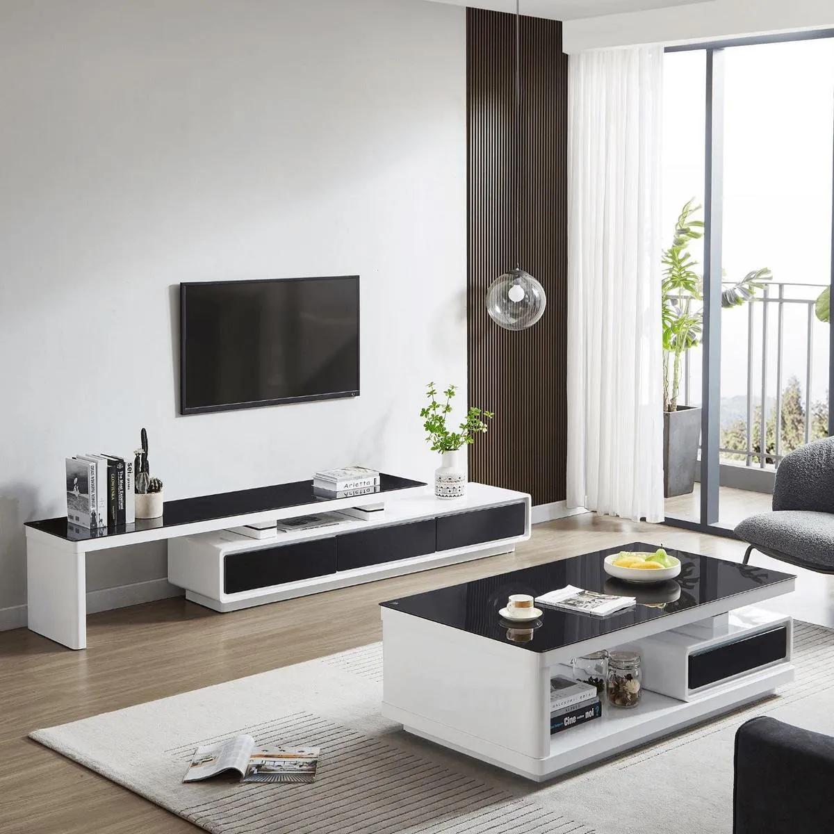Black White TV Stand Luxury Glass Sideboard Living Room Furniture