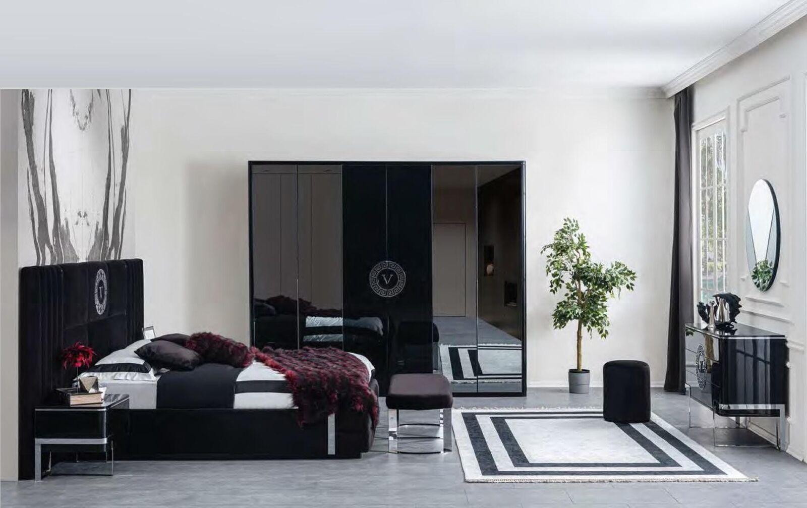 Black wardrobe luxury glass doors four-door bedroom furniture wardrobe