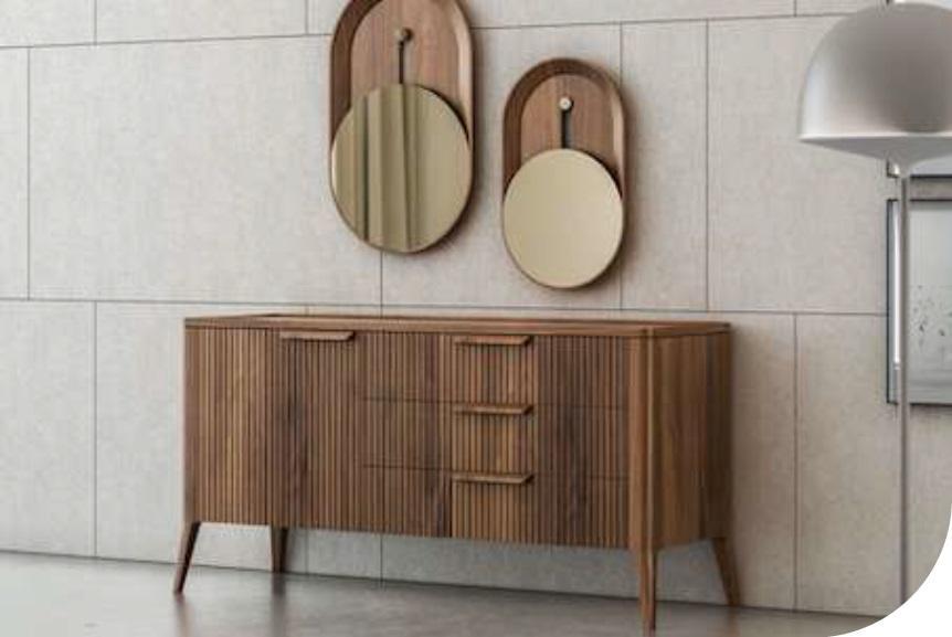 Natural walnut - Toros black marble chest of drawers Luxury living room furniture
