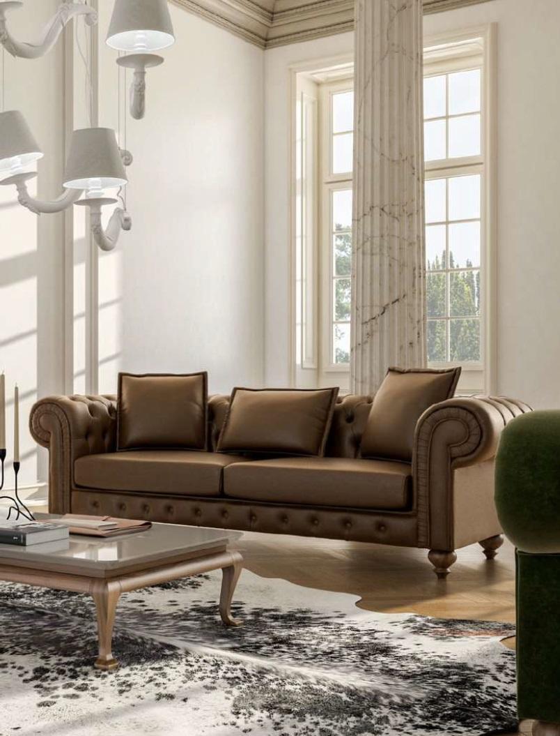 Brown three seater living room couch luxury leather sofas style furniture new