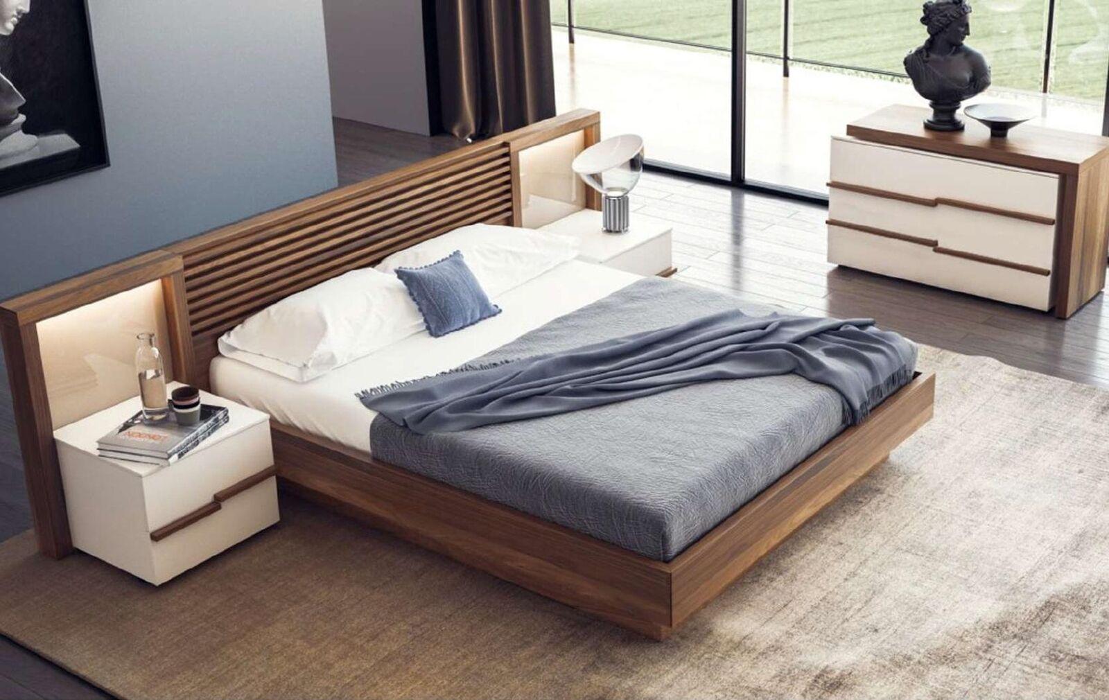 Brown bedroom set luxury bed chest of drawers bedside tables natural walnut
