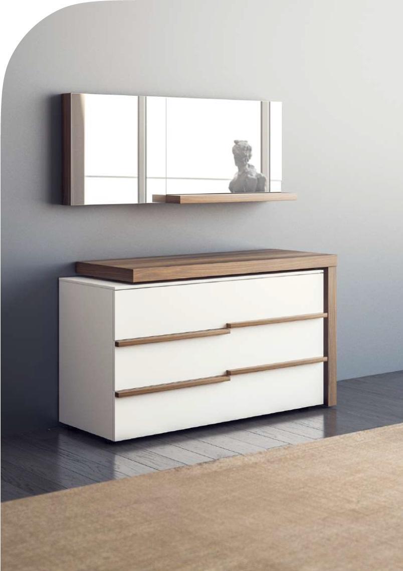 White luxury chest of drawers with mirror Modern walnut natural design New