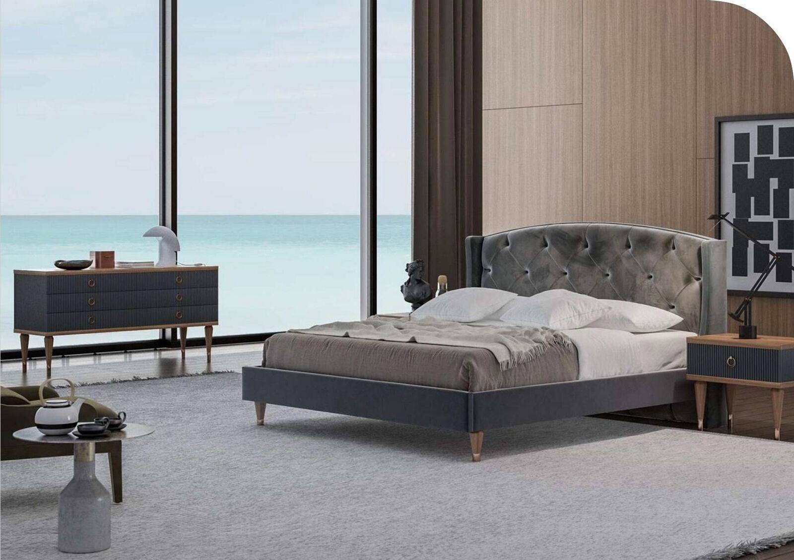 Grey bedroom set luxury set double bed 2x bedside tables chest of drawers