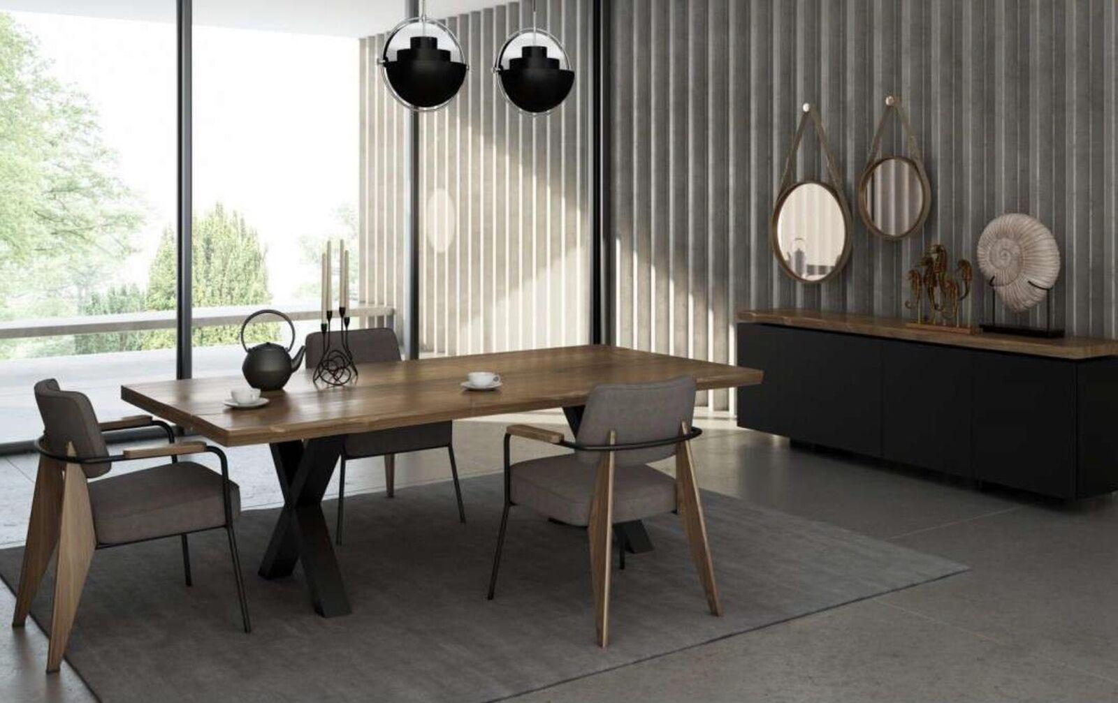 Dining room furniture set dining table chairs sideboard natural walnut - anthracite matt