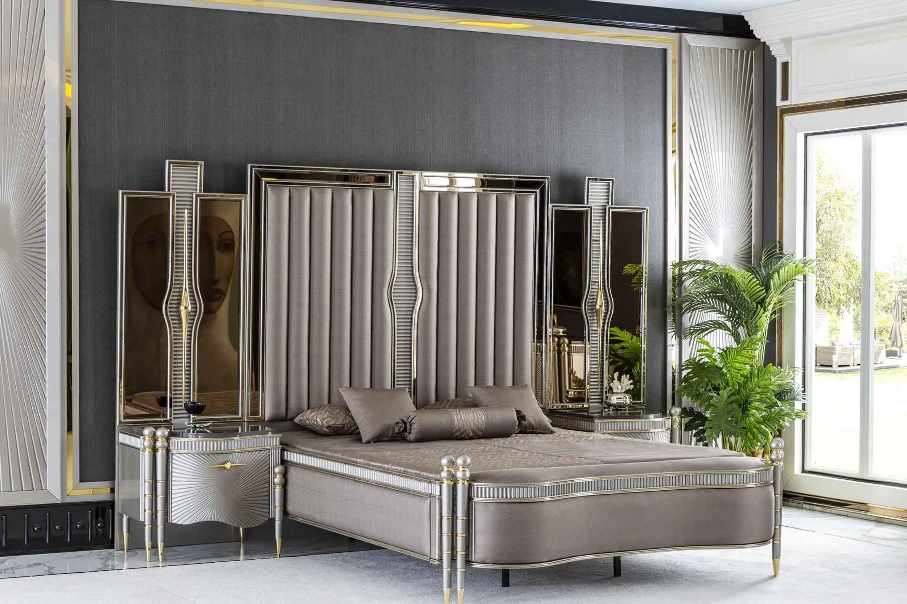 Bed Gray Beautiful Upholstery Design Luxury Double Bedroom Beds