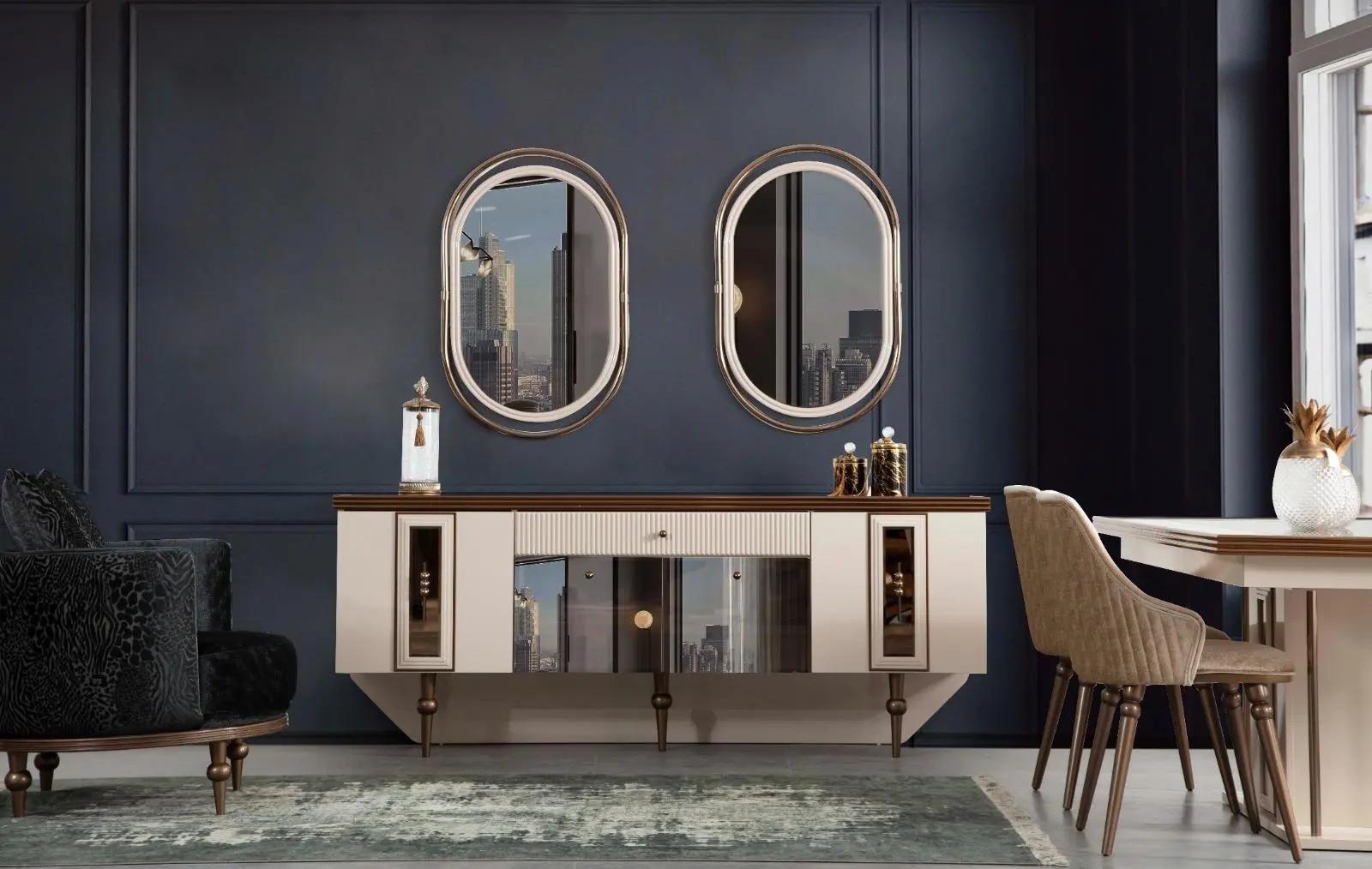 Sideboard living room dining room wood metal chests of drawers Beige