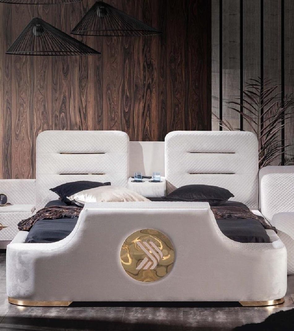 Double Bed Beds Modern Luxury Stool Multifunction Bed Design Velvet