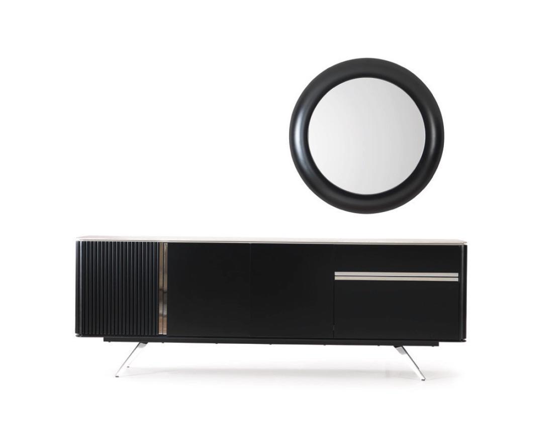 Living Room Sideboard Mirror Wood with Metal Style Black
