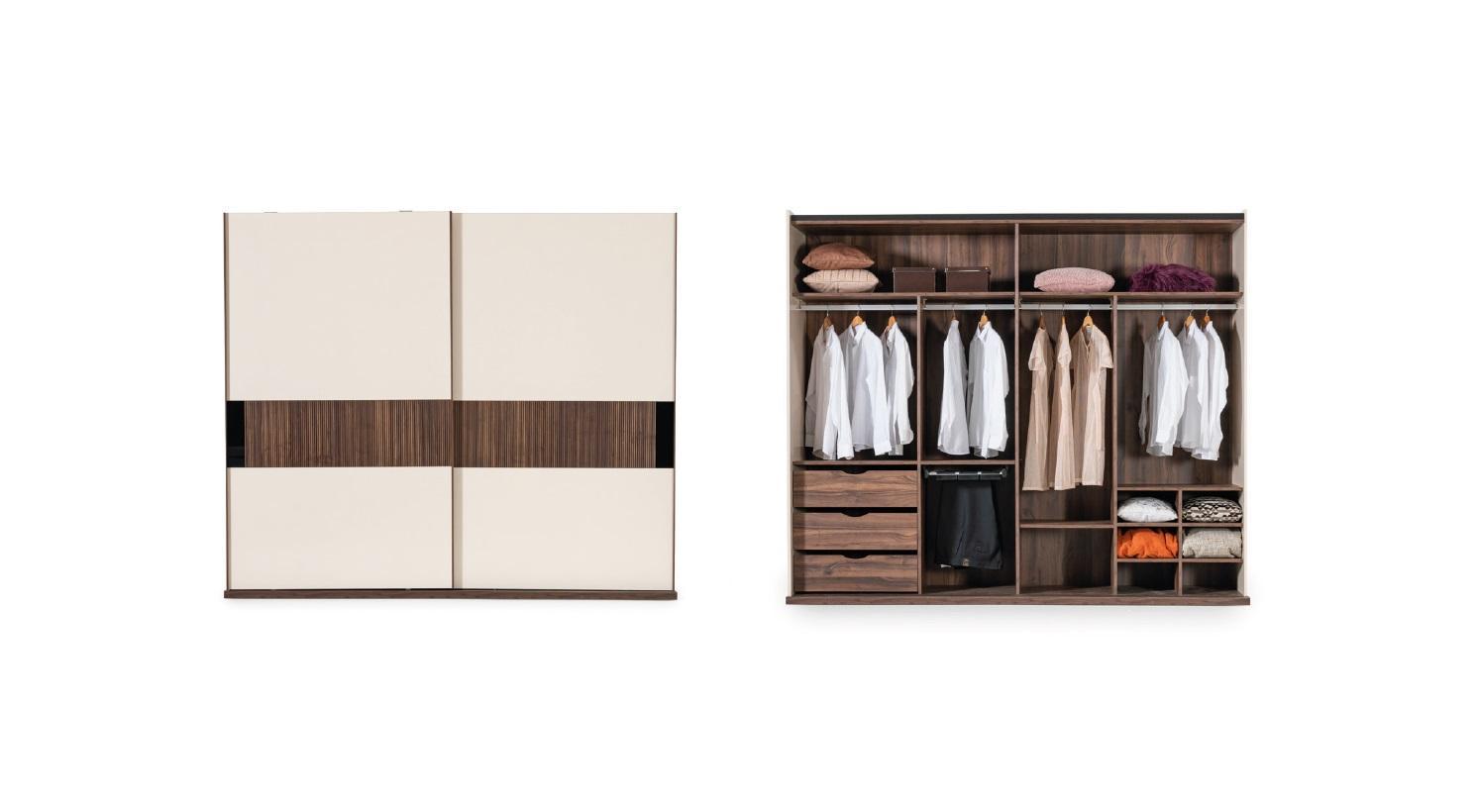 Luxury Wardrobe with Sliding Doors Wooden Wardrobe Modern Style Beige