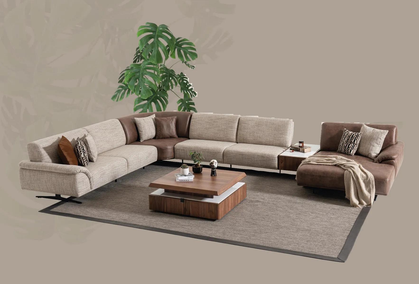 Living area corner sofa set design modern coffee table brown 2pcs