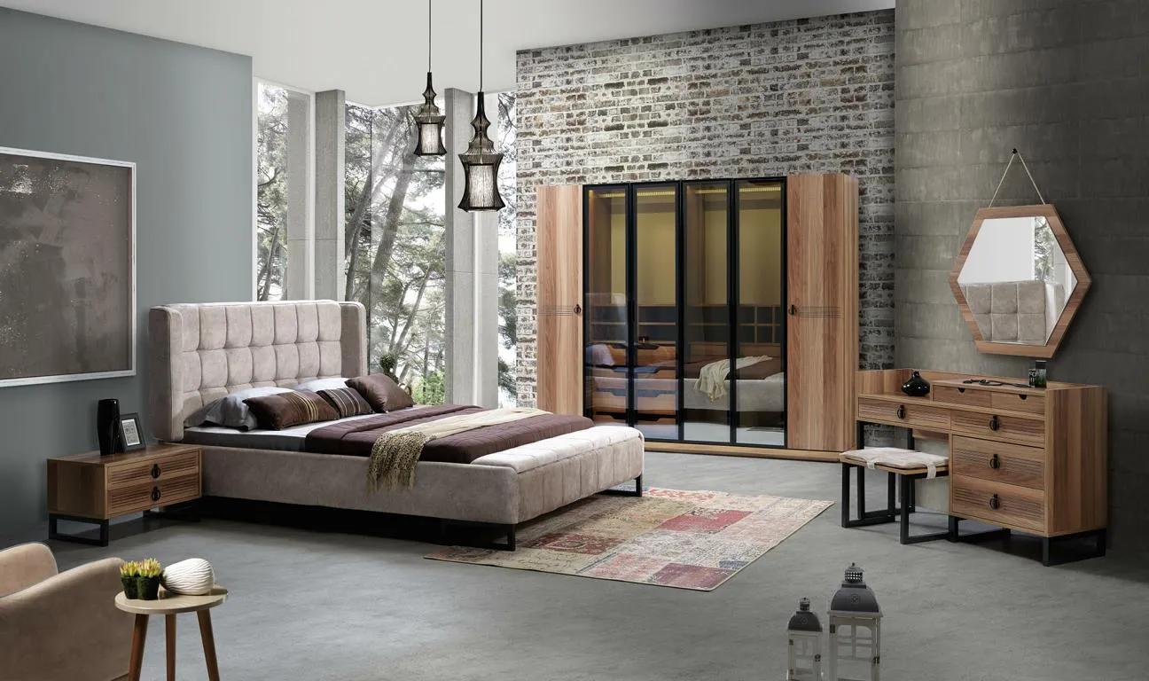 Modern bedroom beds 2x bedside table complete set closet 6 pcs