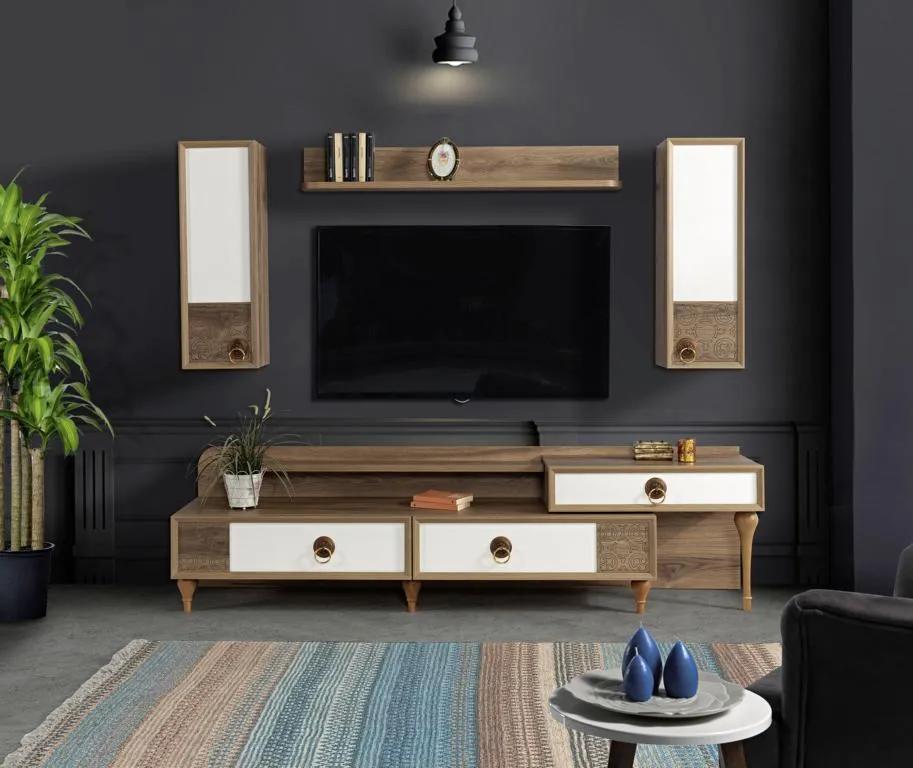 Living room wall unit rtv lowboard wood brown furniture tv modern