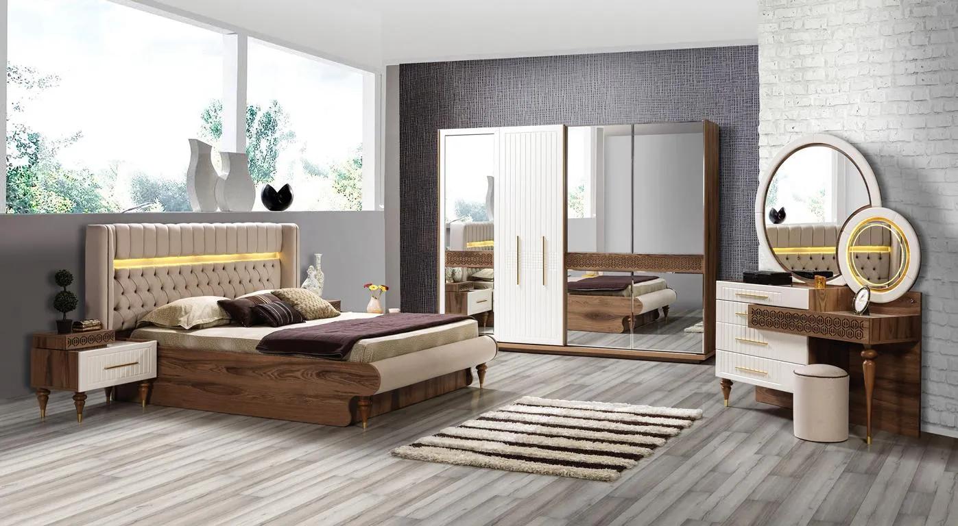 Bedroom bed 2x bedside tables 5pc set complete design furniture luxury