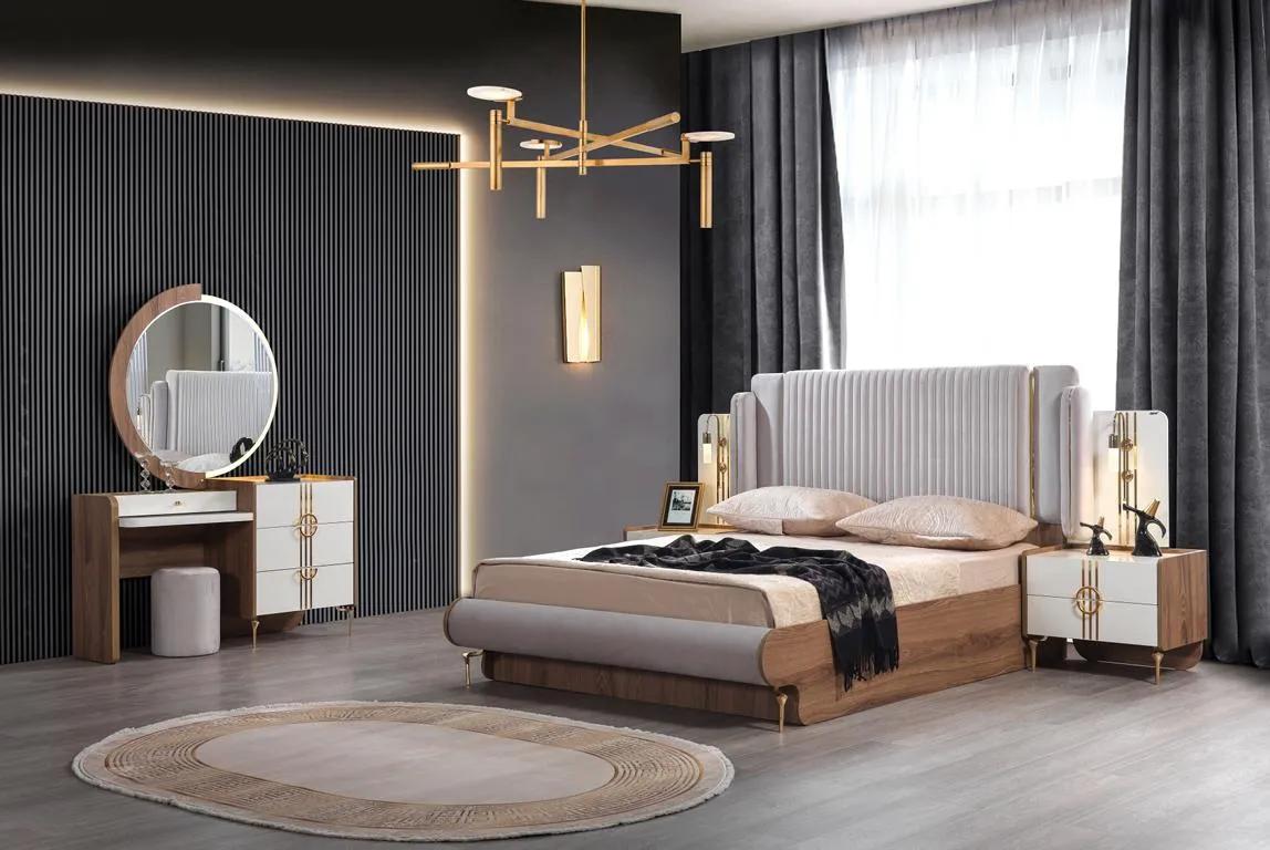 Bedroom set bed 2x bedside table chest of drawers with mirror 4 pcs