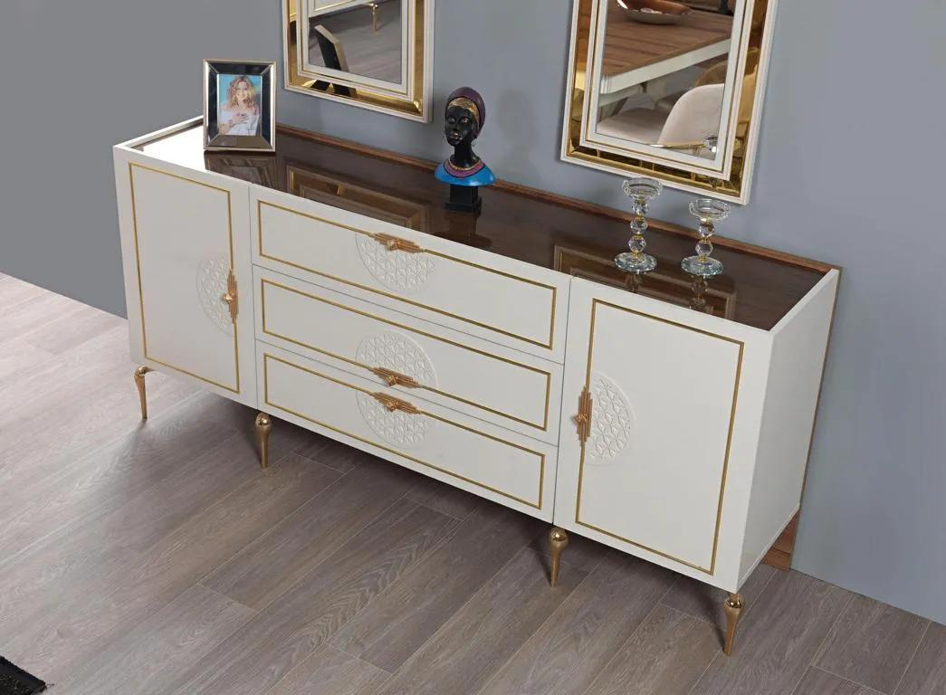 Living room set sideboard with 2x mirror set 3pcs white sideboard