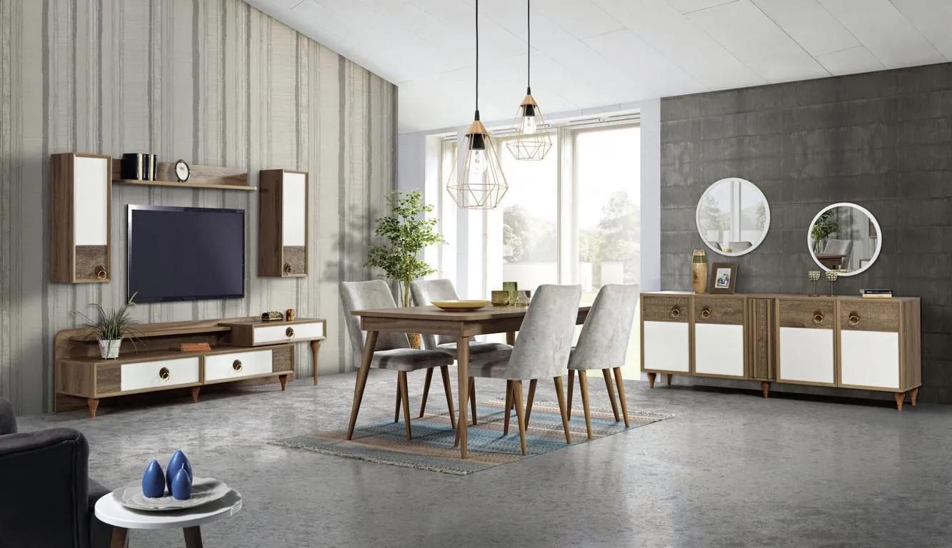 Living room sideboard with mirror set wood brown new modern luxury