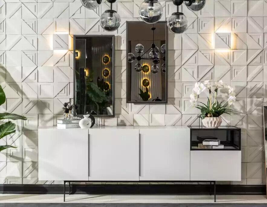 Sideboard Italian style furniture wood mirror set 2 pcs. living room cabinets