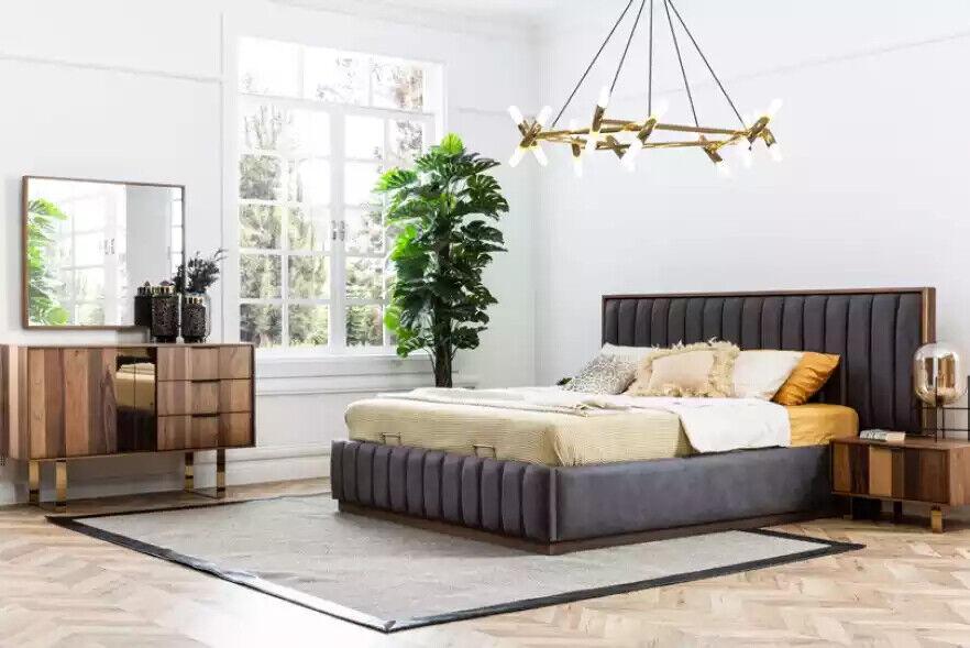 Bed 2x bedside tables 5pc. bedroom set designer luxury chest of drawers mirror