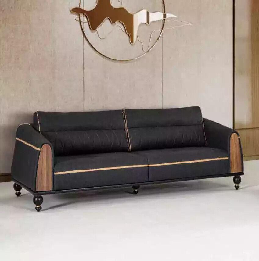 Black designer sofa study furniture style modern couch three seater