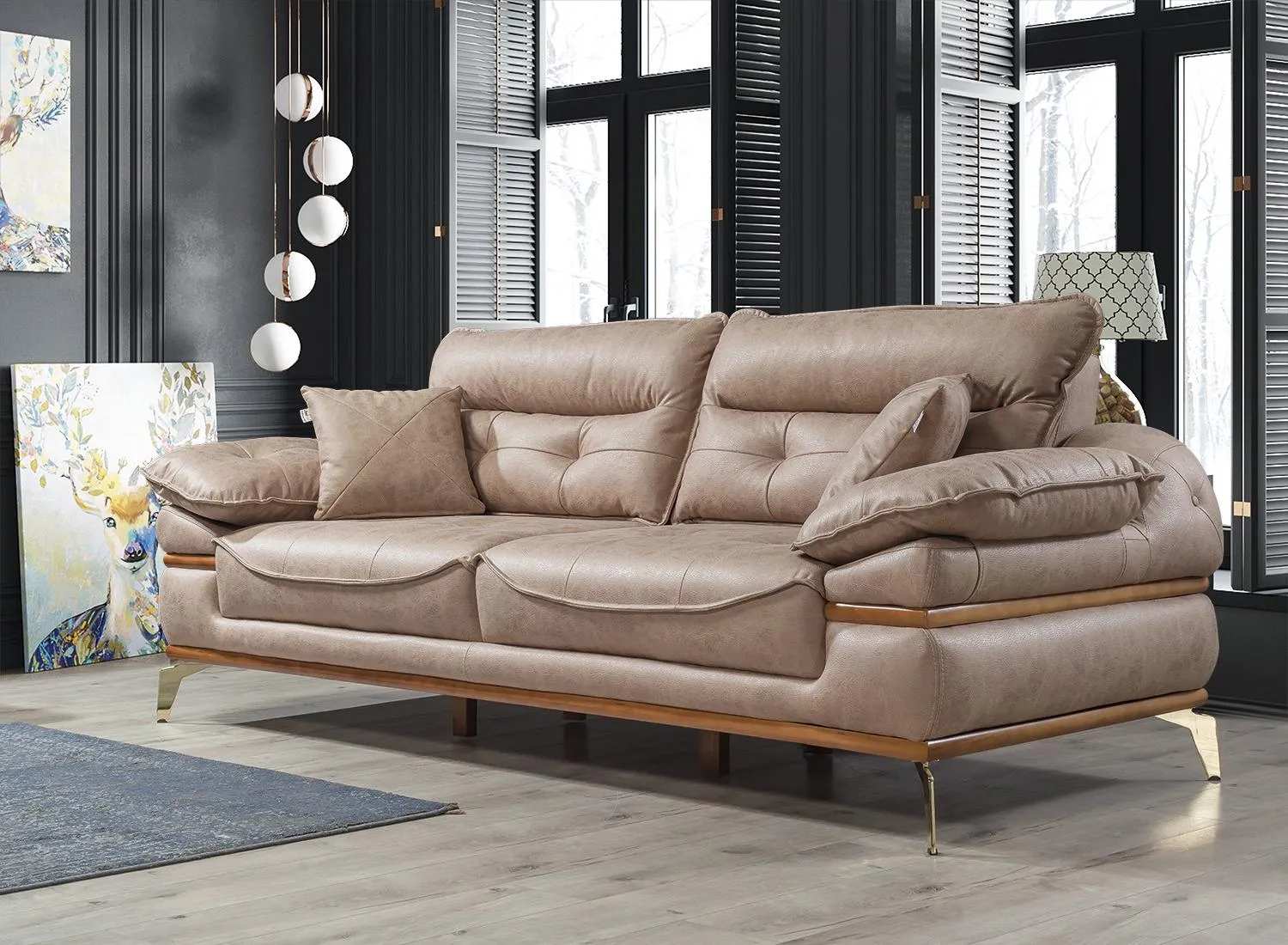 Modern beige three-seater living room furniture sofa 3-seater couch