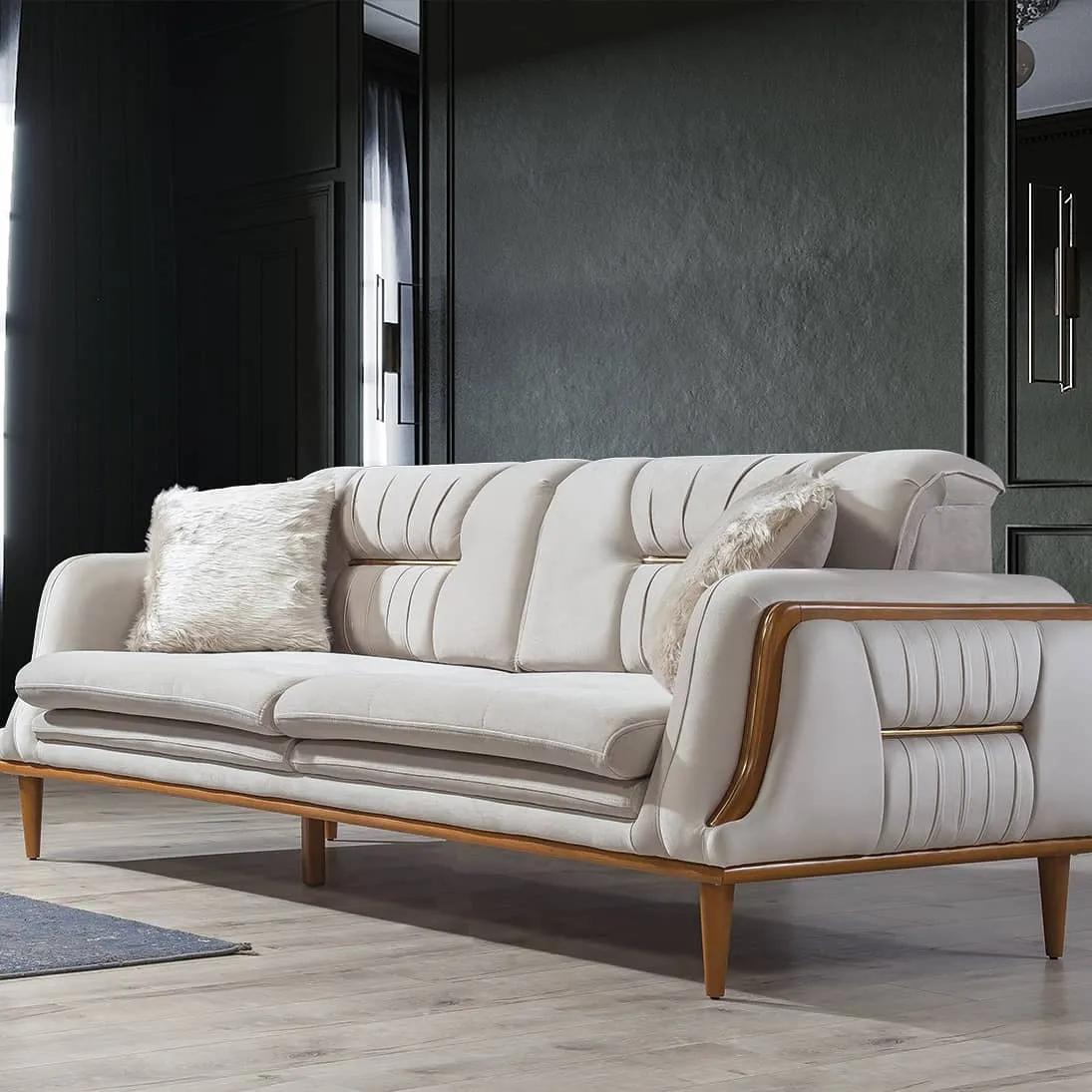 Modern white luxury sofa three-seater living room couch 3-seater wood