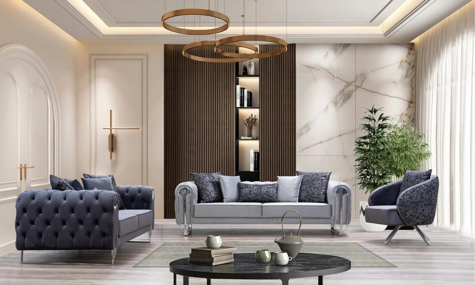 Modern living room furniture textile chesterfield sofas armchair set