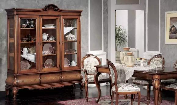 Classic Dining Room Set Wooden Furniture Dining Table 4x Chairs Display Cabinet 6tlg