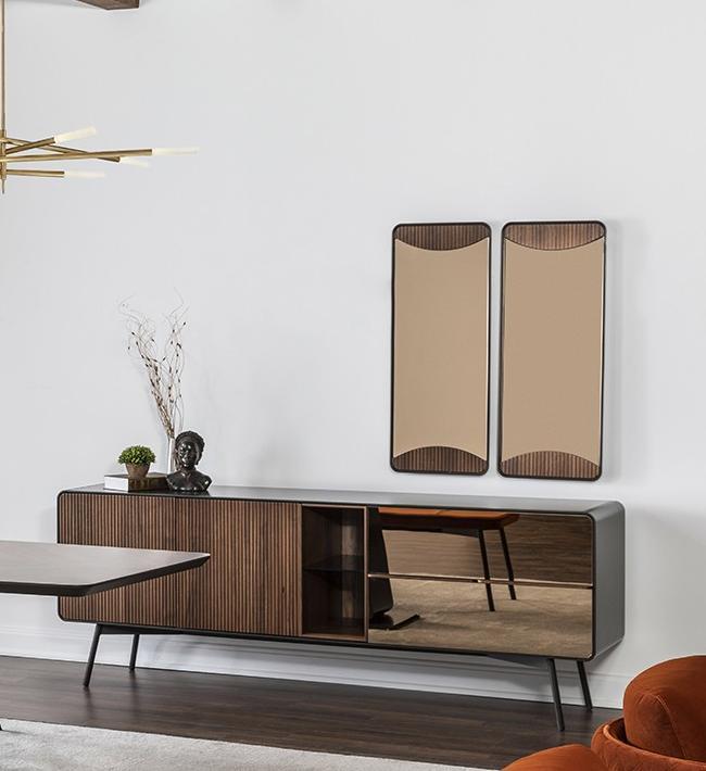 Sideboard Chest of Drawers Mirror Wood Modern Brown Set Set