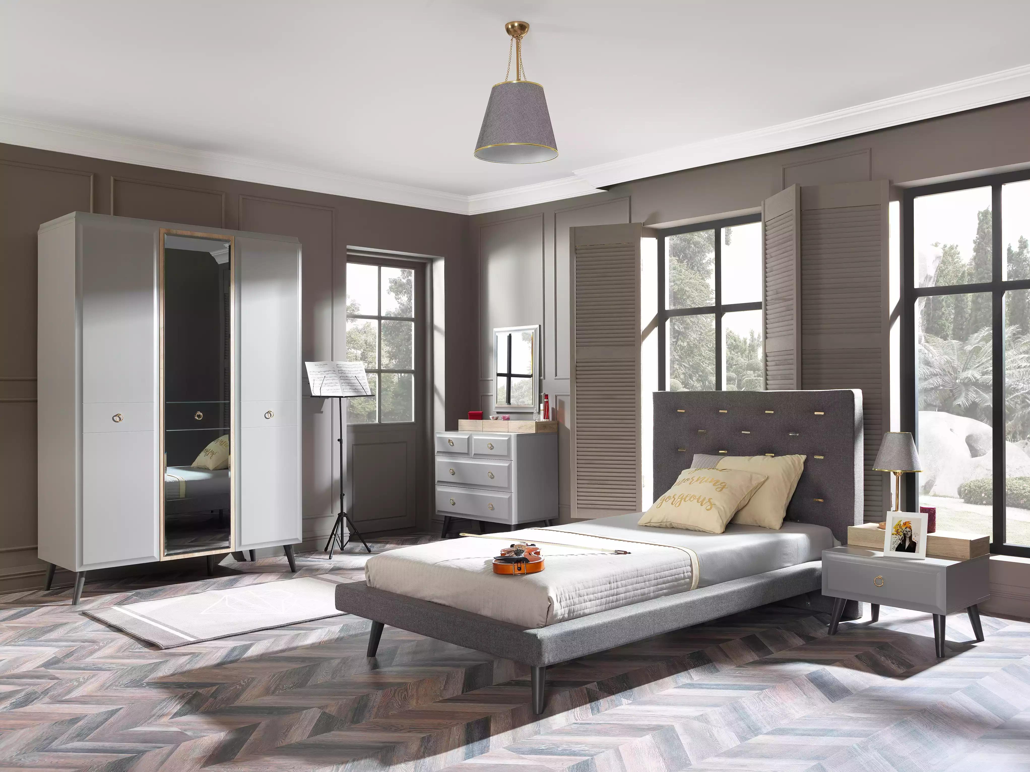 Complete youth bed bedroom furniture wooden bed bed grey set 4pcs
