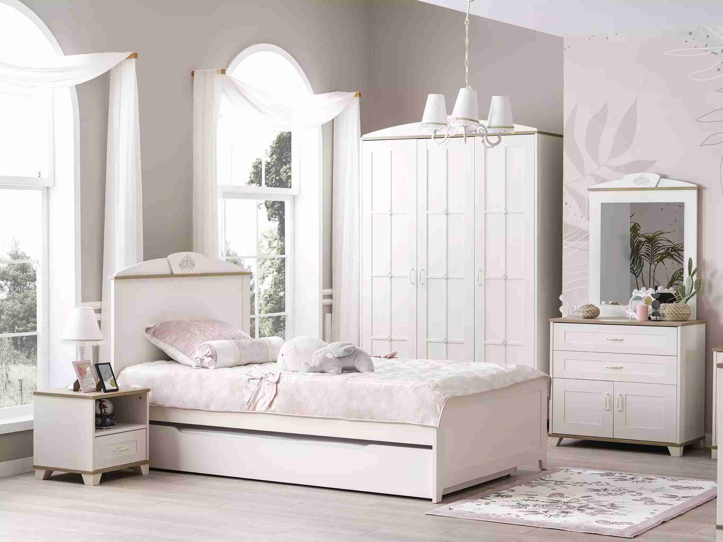 Functional bed Extendable children\'s bed Bed White Set 5pcs Wooden bed