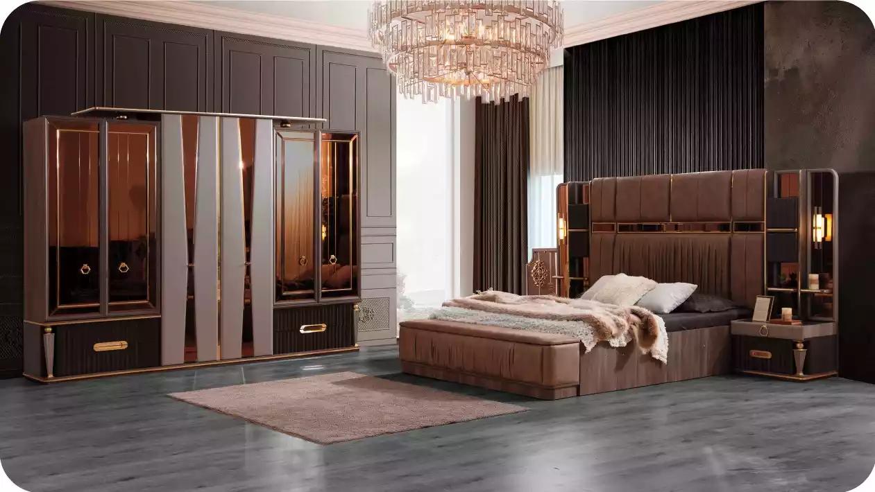 Set luxury bedroom double bed set bed set 4pcs beige