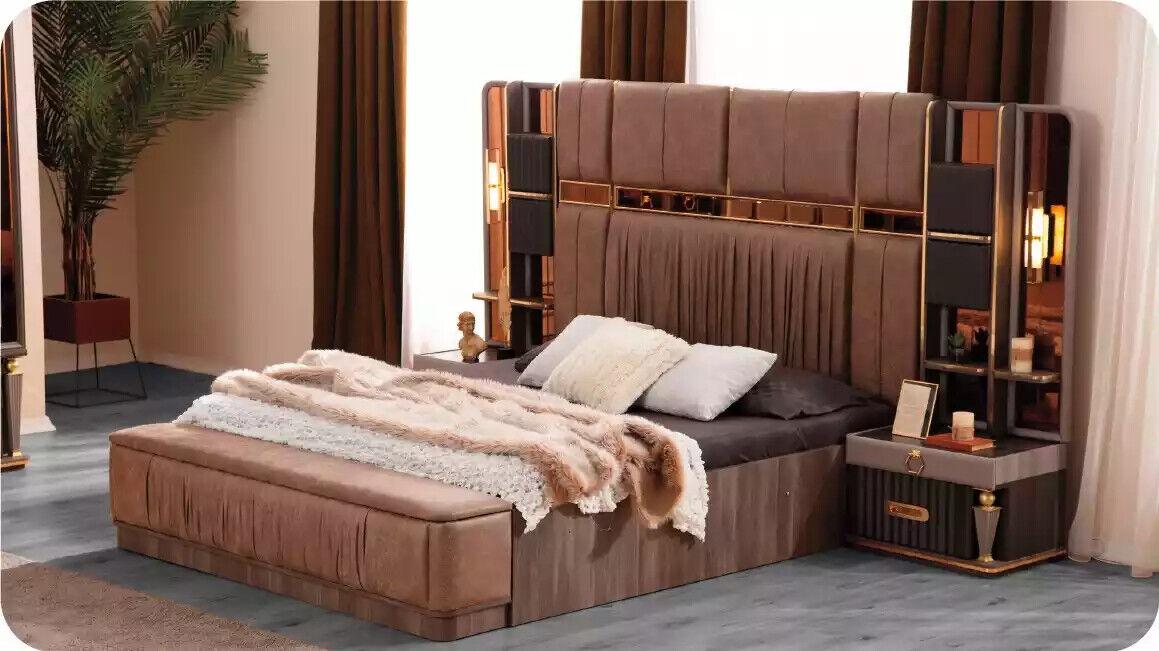 Bedroom Set Luxury Double Bed Bed Box Bed Set 3pcs Beige