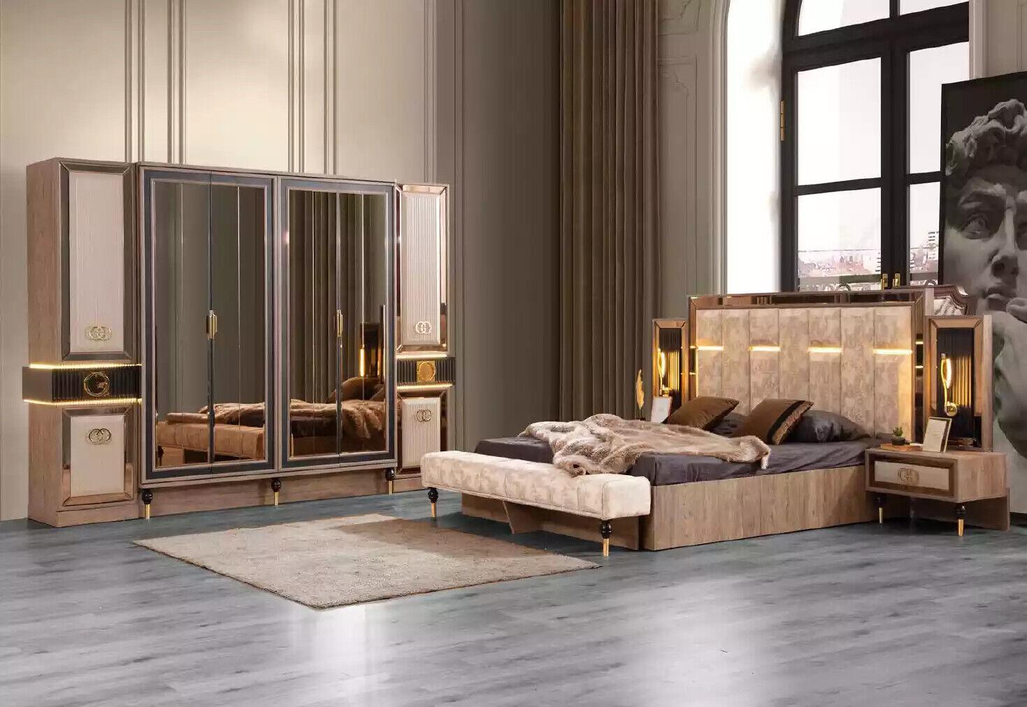 Modern beds Double bed set 4-piece bedroom set Fabric Beige