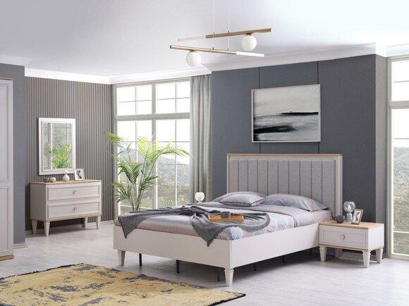 Bedroom set double bed bed bedside tables grey wood set 5 pcs