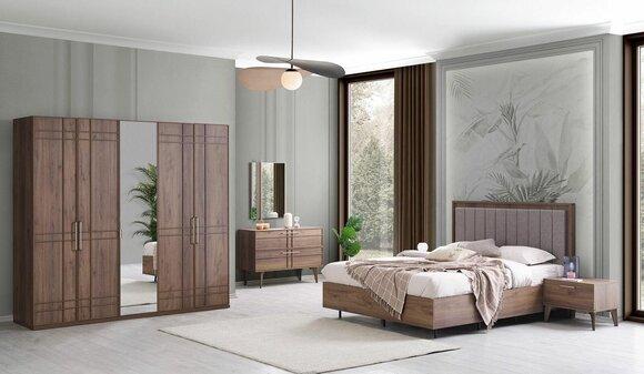 Complete bedroom furniture double bed wood 6 pcs bedroom brown