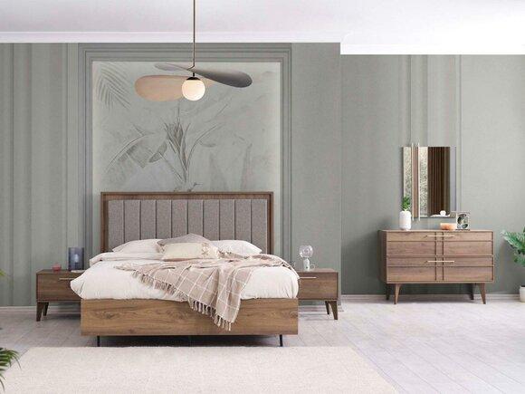 Set complete double bed wood 5pcs bedroom brown bed modern