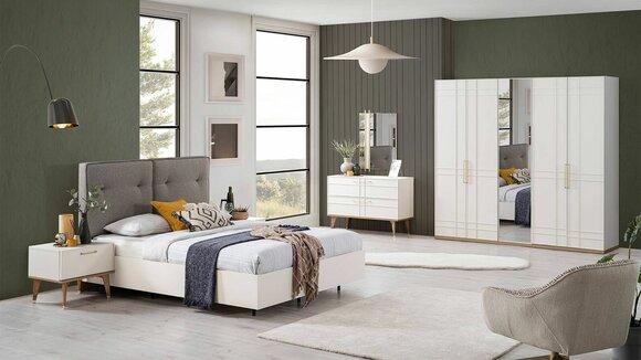 Group Double Bed Complete Bed Bedroom Furniture Wood 6pc Set White