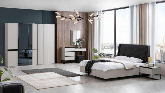 Bedroom set double bed bed bedside tables wood set 7 pcs white