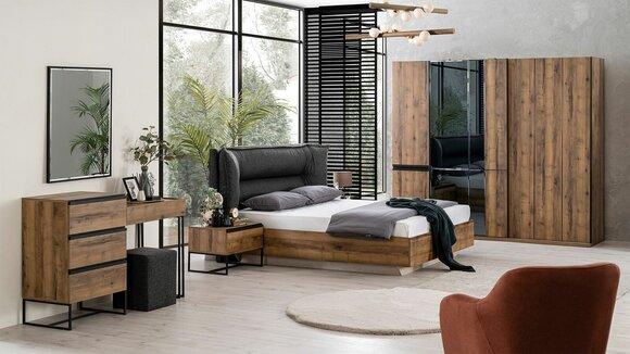 Luxury bedroom set double bed bed wood set 7 pcs brown modern
