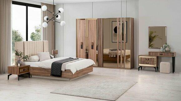 Luxury double bed Bedroom set Bed wooden set 7 pcs Brown Modern