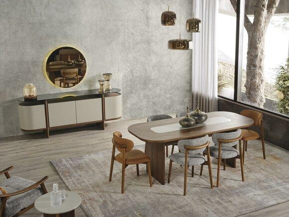 Dining set Dining set Dining table set 9pcs Dining room Brown wood New