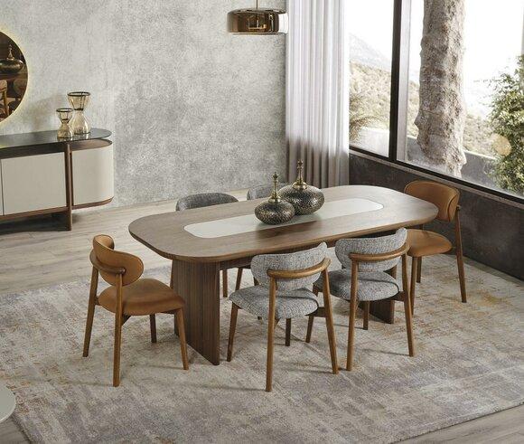 Dining room dining set dining table set 7 pcs brown wood new