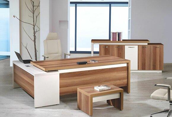 Corner Office Desk Complete Office Desk Set 3pcs Wood Office Furniture Brown